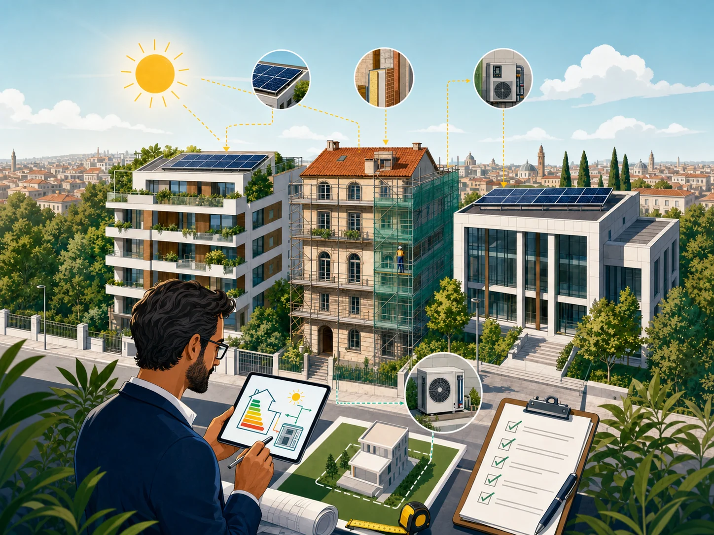 Edifici nuovi ed esistenti con fotovoltaico, pompe di calore e verifiche di integrazione delle fonti rinnovabili